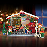 Santa's North Pole Garage 10 Piece Motorcycle Teddy Bear Figurine Set